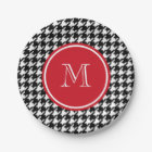 Black and White Houndstooth Red Monogram