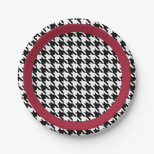 Black and white houndstooth with crimson accent