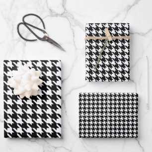 Black And White Houndstooth Wrapping Paper Sheet