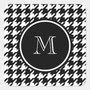 Black and White Houndstooth Your Monogram Square Sticker