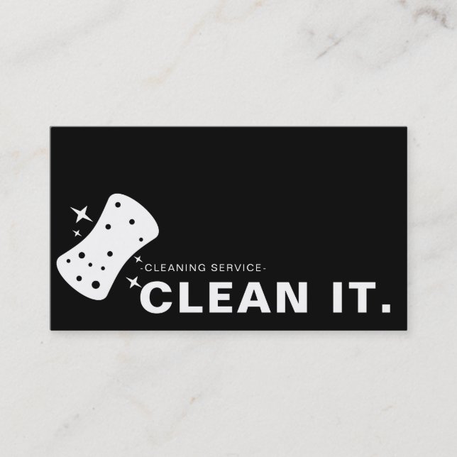Black and White House Cleaner Cleaning Service Business Card (Front)