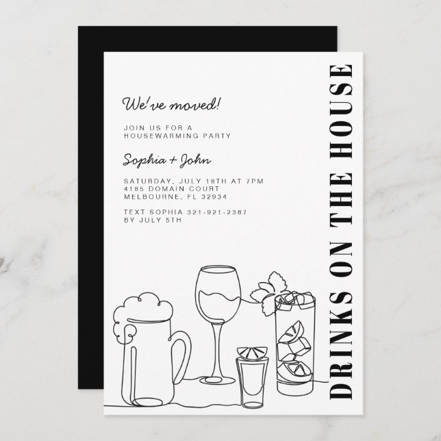 Black and White Housewarming Party Invitation (Front/Back)