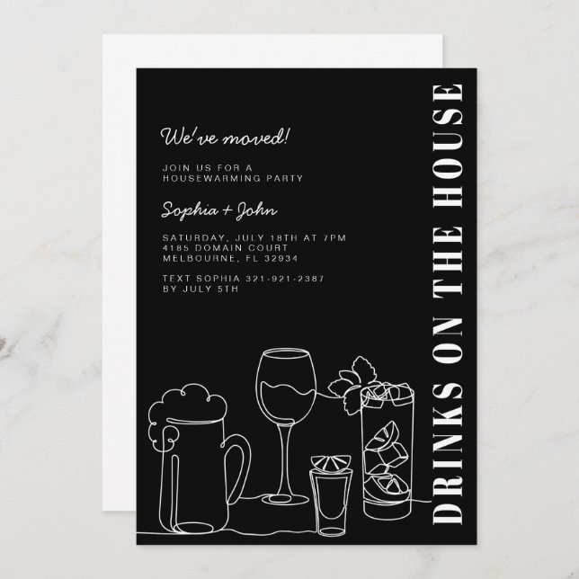 Black and White Housewarming Party Invitation (Front/Back)