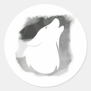 Black and White Howling Wolf Charcoal painting Classic Round Sticker