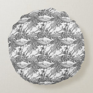 Black And White Humpback Whale Round Cushion