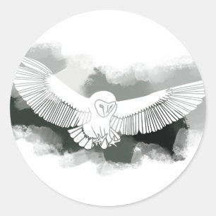 Black and White Hunting Owl Charcoal Digital Paint Classic Round Sticker
