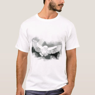 Black and White Hunting Owl Charcoal Digital Paint T-Shirt