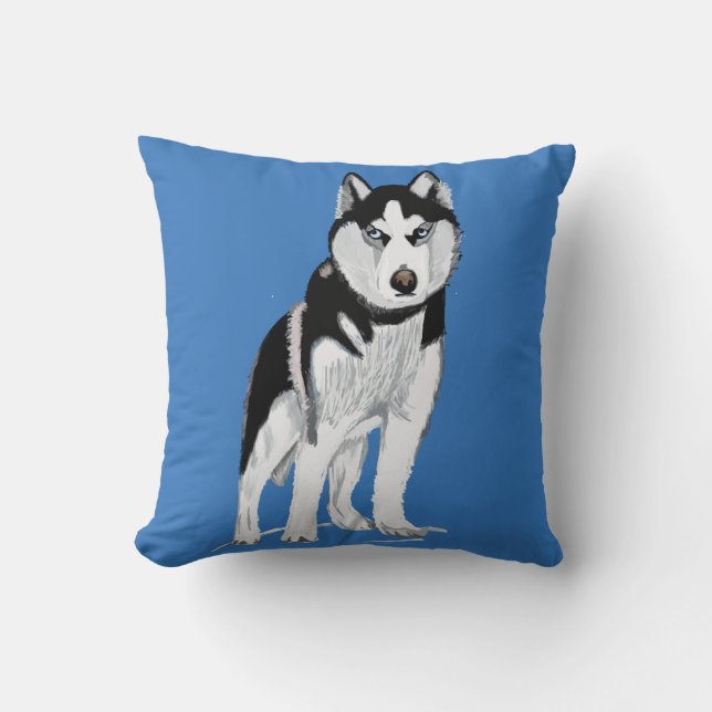 Black and White Husky Dog Cushion (Front)