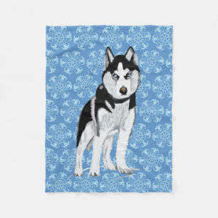 Black and white Husky Fleece Blanket