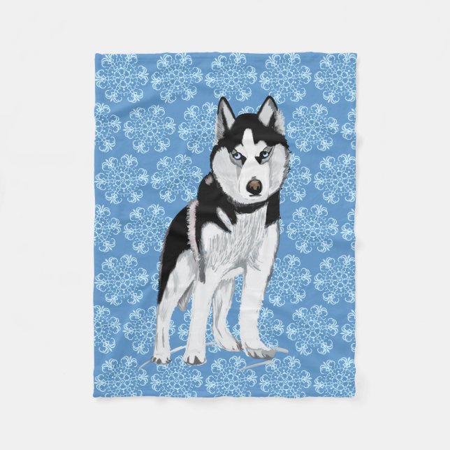 Black and white Husky Fleece Blanket (Front)