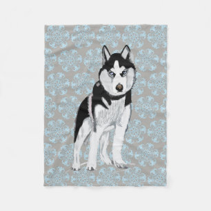 Black and white Husky Fleece Blanket