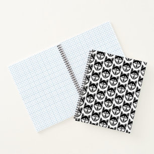 Black and White Husky Portrait Lino Cut Pattern Notebook