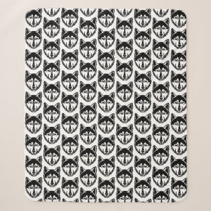 Black and White Husky Portrait Lino Cut Pattern Sherpa Blanket
