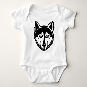 Black and White Husky Portrait Lino Cut Print Baby Bodysuit