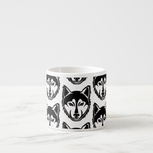 Black and White Husky Portrait Lino Cut Print Espresso Cup