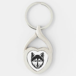 Black and White Husky Portrait Lino Cut Print Key Ring