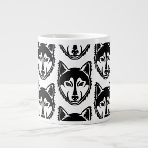 Black and White Husky Portrait Lino Cut Print Large Coffee Mug