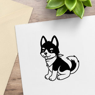 Black and White Husky Puppy Dog Rubber Stamp