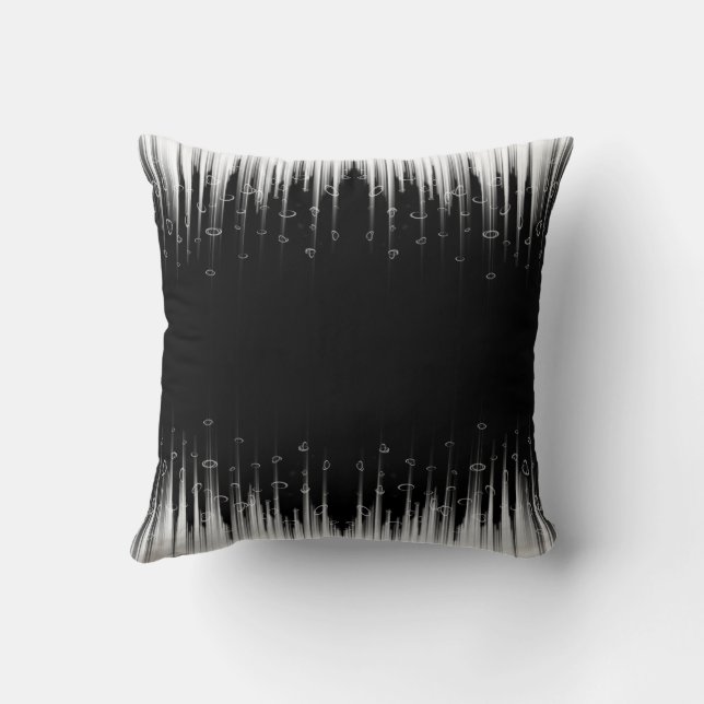 Black And White Hypnotic Circled Line Streaks Art Cushion (Back)