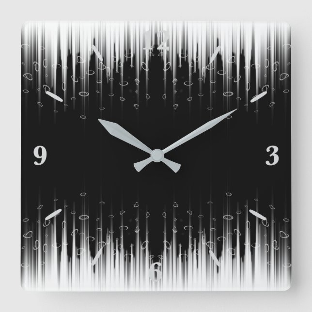 Black And White Hypnotic Circled Line Streaks Art Square Wall Clock (Front)