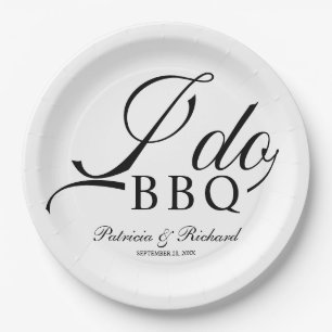Black And White I Do BBQ Engagement Party Paper Plate