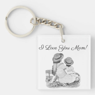 Black and White I Love You Mum Keychain