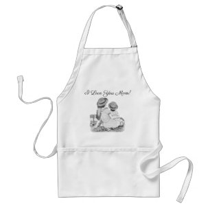 Black and White I Love You Mum Personalised Standard Apron