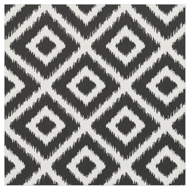 Black and White Ikat Diamonds Fabric (Close Up)