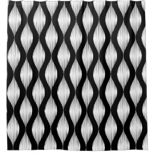 Black and white Ikat pattern shower curtain design