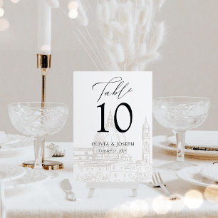 Black and White   Illustrated Italian Wedding Table Number