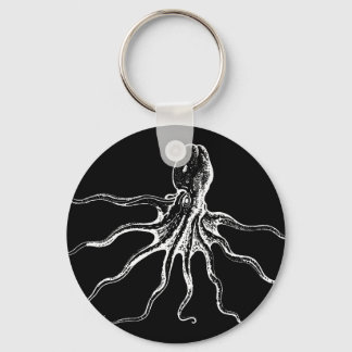 Black and White Illustrated Octopus Sea Creature Key Ring