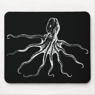 Black and White Illustrated Octopus Sea Creature Mouse Pad