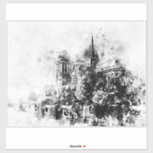Black and White Illustration Notre-Dame Cathedral