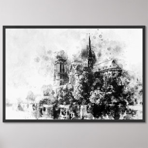 Black and White Illustration Notre-Dame Cathedral Photo Print