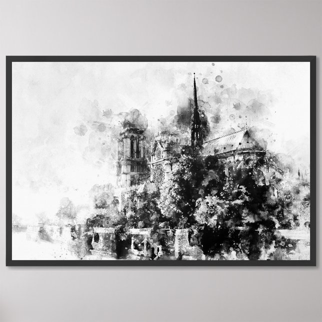 Black and White Illustration Notre-Dame Cathedral Photo Print (Creator Uploaded)