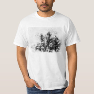 Black and White Illustration Notre-Dame Cathedral T-Shirt