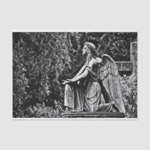 Black and white image kneeling angel tissue paper