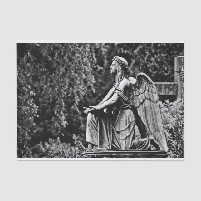 Black and white image kneeling angel tissue paper (Front)