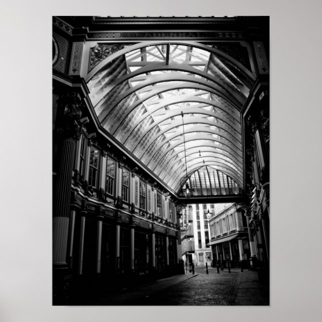 Black and white image of Leadenhall Market London Poster (Front)