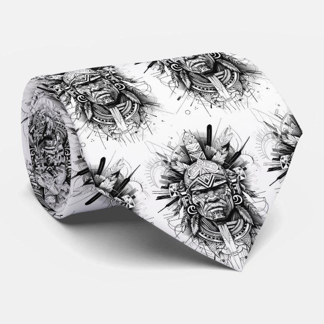 Black and White Inca Native American Warrior Tie (Rolled)
