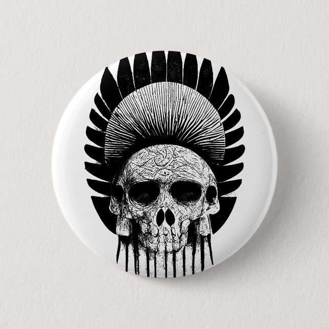 Black And White Indian Skull 6 Cm Round Badge (Front)