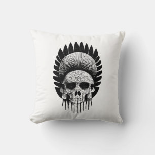 Black And White Indian Skull Cushion