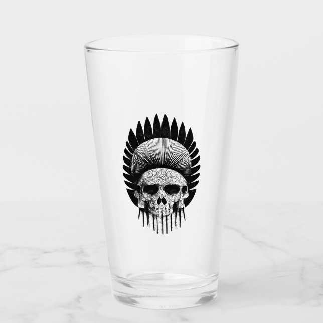 Black And White Indian Skull Glass (Front)