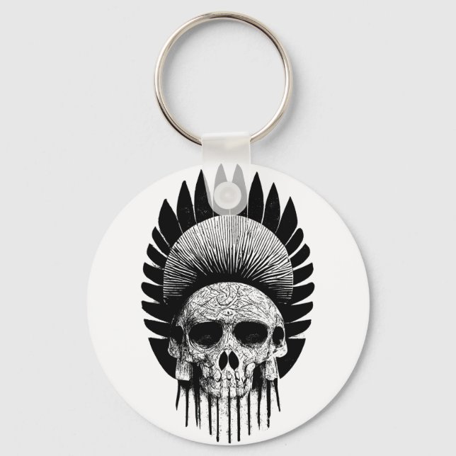 Black And White Indian Skull Key Ring (Front)