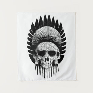 Black And White Indian Skull Tapestry
