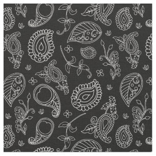 Black and White Indie Boho Paisley Print Fabric