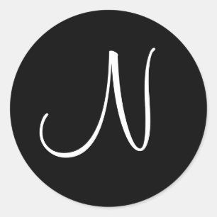 Black and White Initial N - Customised Classic Round Sticker