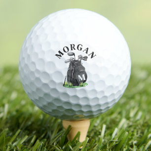 Black And White Initial Name Monogram Golf Balls