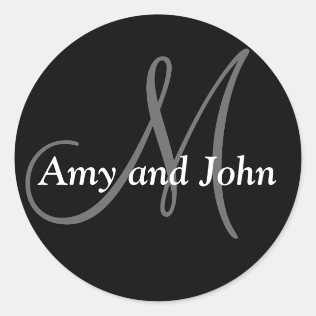 Black and White Initial Wedding Favour Stickers (Front)