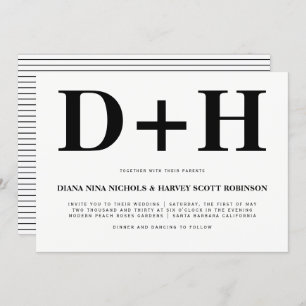 Black and white initials bold typography wedding invitation